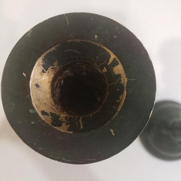 SET OF 2 DARK GREEN 9" METAL CANDLE STICK HOLDERS / MADE IN JAPAN - Picture 4 of 8